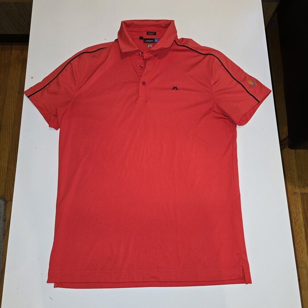 J. Lindeberg L 100% Polyester Regular Golf SS Stretch Button Polo Solid Shirt